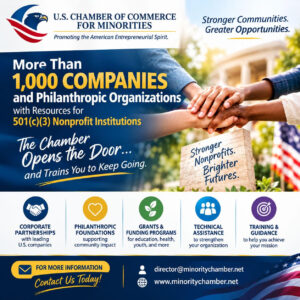 Chamber announcement about corporate partnerships, philanthropic foundations, grants, technical assistance, and training for nonprofit institutions