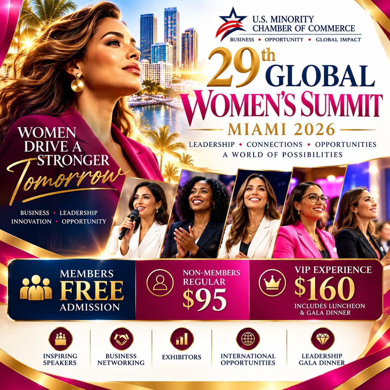 29th Global Women’s Summit — Miami 2026. Members FREE, Non-Members $95, VIP $160 including Luncheon and Gala Dinner.