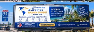 Americas Women’s Leadership Summit Miami 2026 campaign billboard